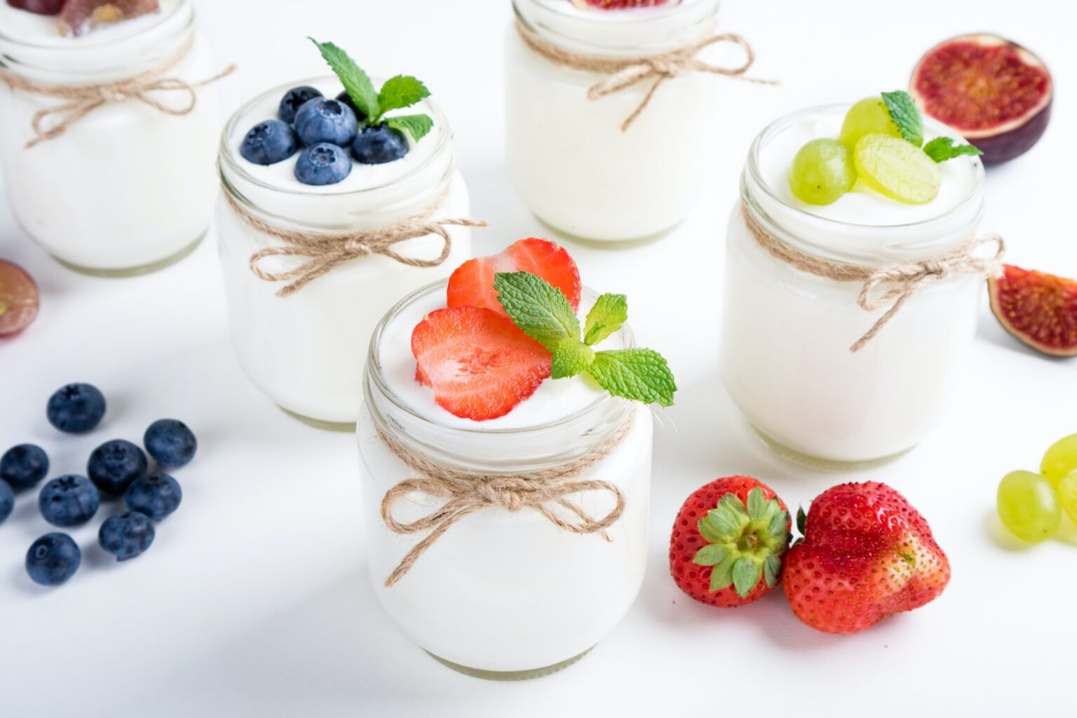 Fresh yogurt. Breakfast with yogurt with fruits and berries. Healthy food concept